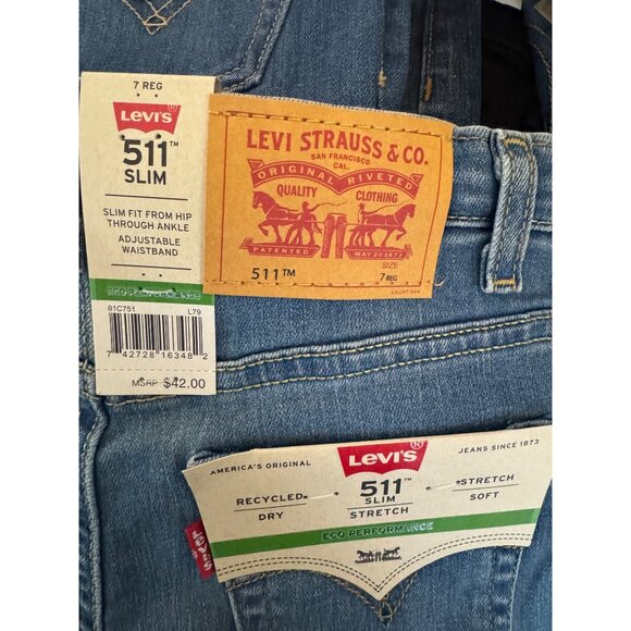 NWT Levis 511 Slim Fit Boys 8 Jeans 24X25 NWT Stretch Eco Performance Denim Blue - Picture 13 of 14